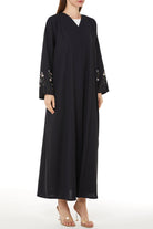 Black Cool Crepe with Floral Embriodery on Sleeves - Posh Abaya