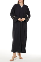 Black Cool Crepe with Floral Embriodery on Sleeves - Posh Abaya