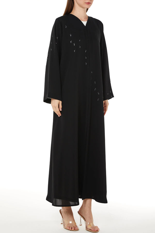Black Salmi Nada Custom Abaya with Shiny Handwork