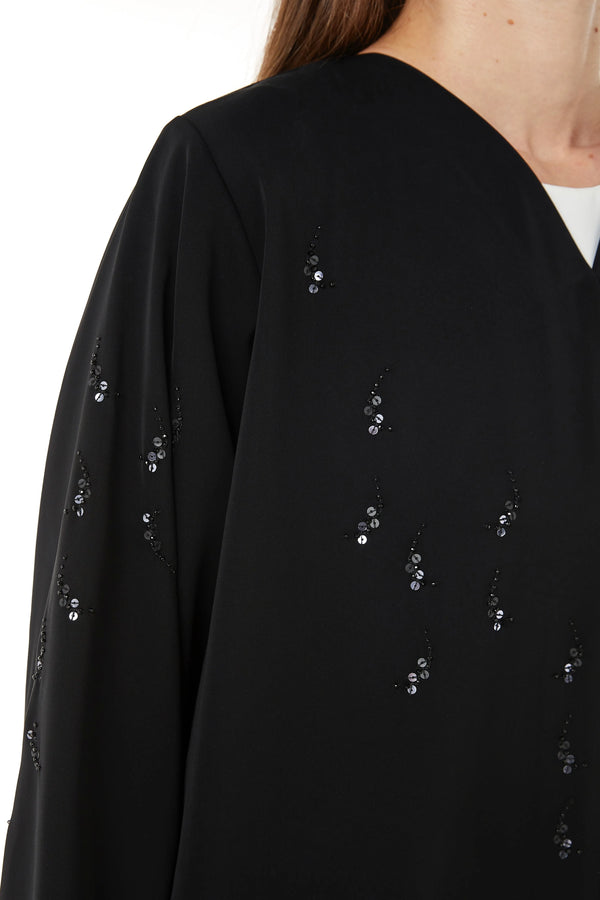 Black Salmi Nada Custom Abaya with Shiny Handwork