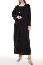 Black Farasha Crepe Abaya with Front Overlap and Cut - Posh Abaya