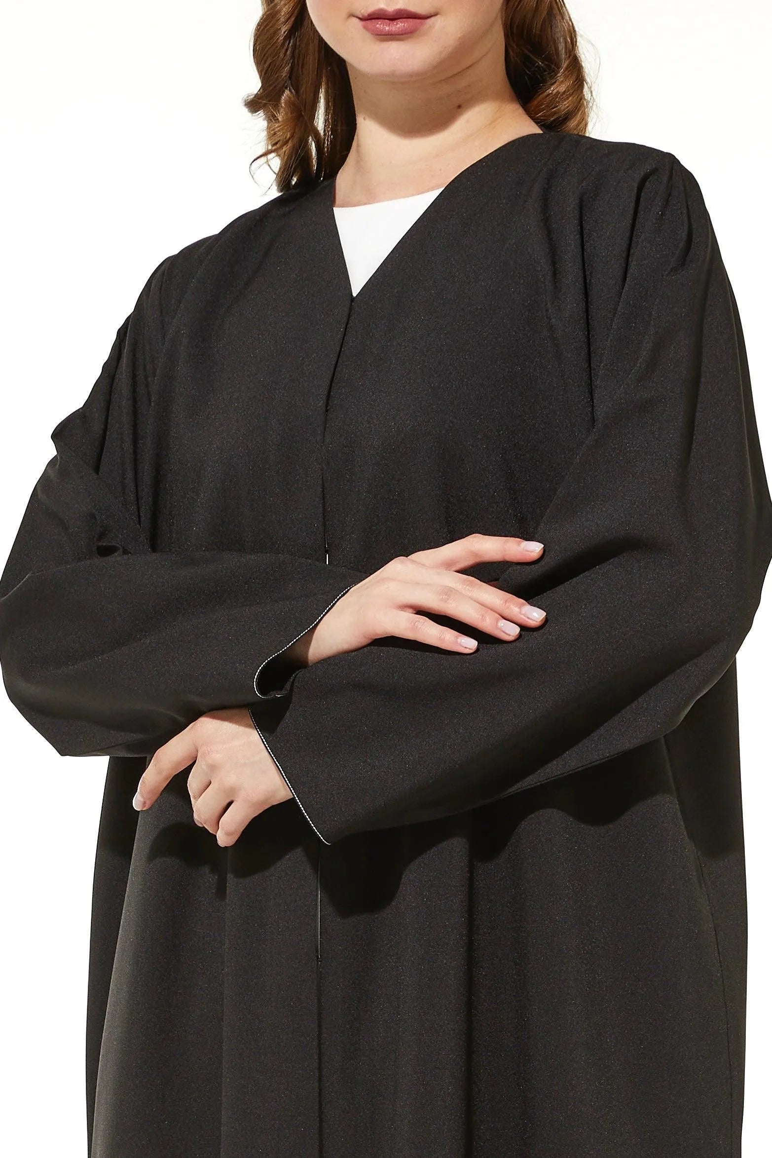 Black Kadi Crepe Abaya with Side Intricate Embroidery - Posh Abaya