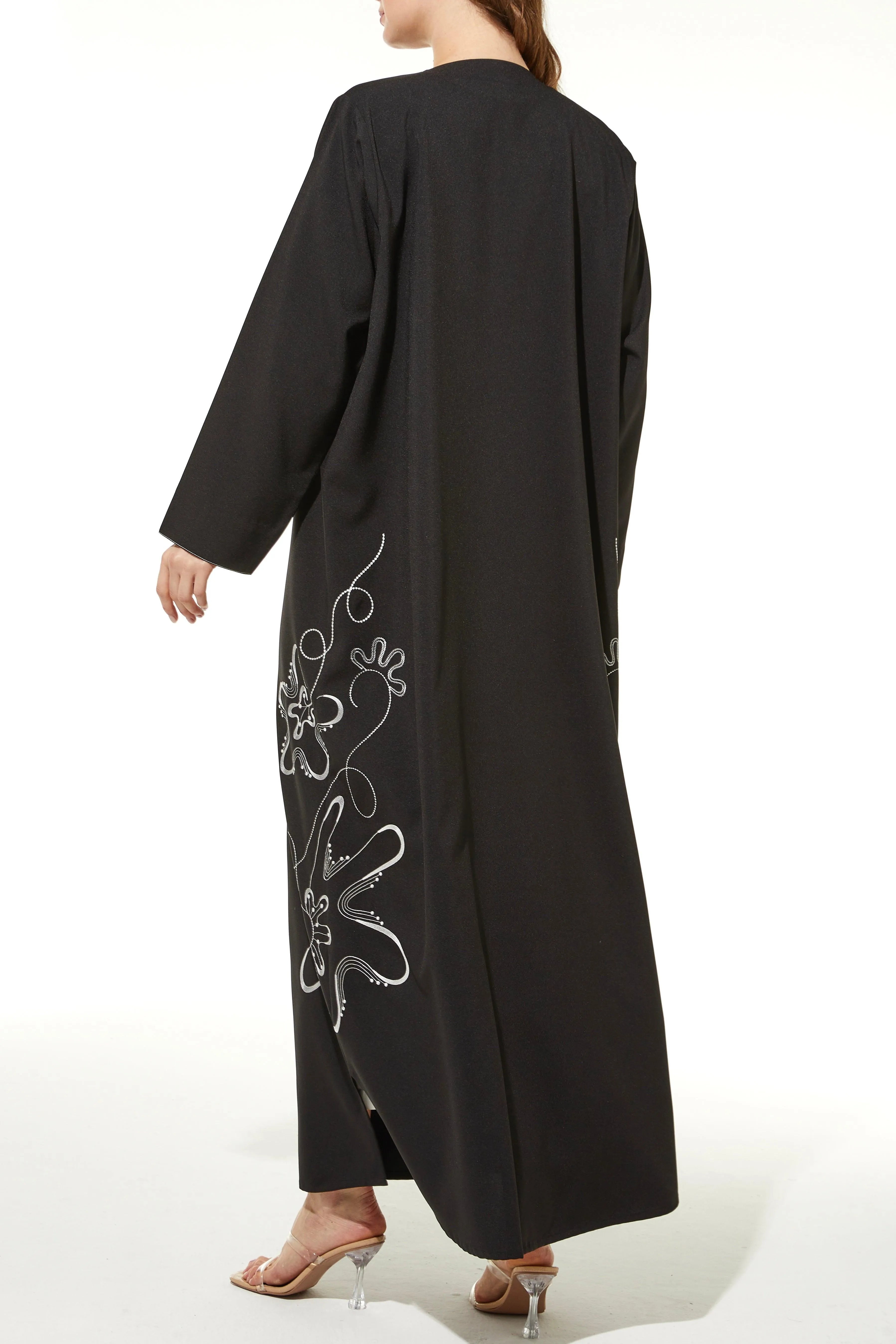 Black Kadi Crepe Abaya with Side Intricate Embroidery - Posh Abaya