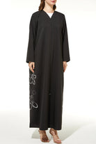 Black Kadi Crepe Abaya with Side Intricate Embroidery - Posh Abaya