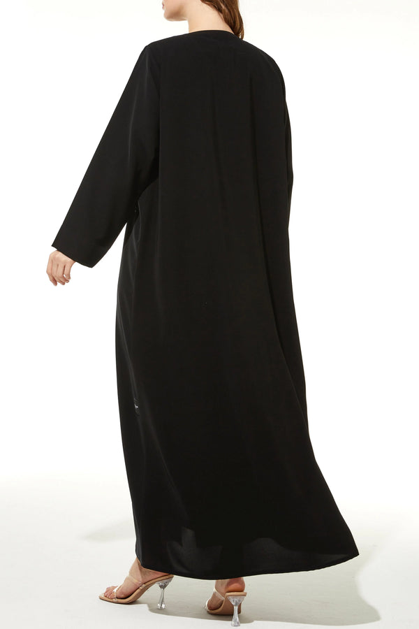 Black Milan Crepe Custom Abaya with Front Intricate Beadwork