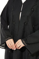 Black Classic Organza Abaya with Front Artful Beadwork - Posh Abaya