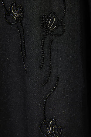 Black Organza Custom Abaya with Front Blossoms Beadwork