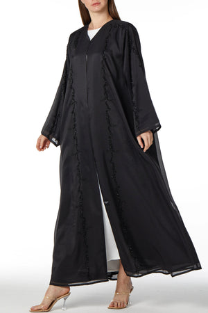 Beaded Elegance Flare Black Custom Abaya