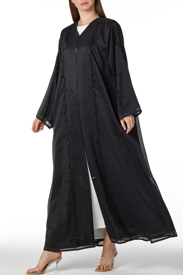 Beaded Elegance Flare Black Custom Abaya