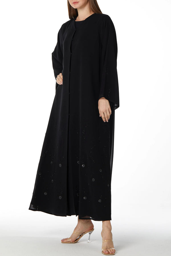 Bead Blossom Black Custom Abaya