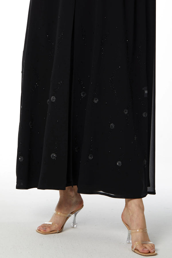 Bead Blossom Black Custom Abaya