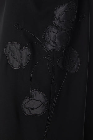 Black Aria Crepe Abaya with Side Satin Florals - Posh Abaya