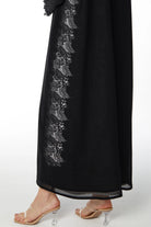 Black Malika Chiffon Abaya with Side Transparent Floral Lace - Posh Abaya