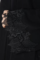 Black Malika Chiffon Abaya with Side Transparent Floral Lace - Posh Abaya