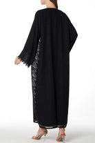 Black Malika Chiffon Abaya with Side Transparent Floral Lace - Posh Abaya
