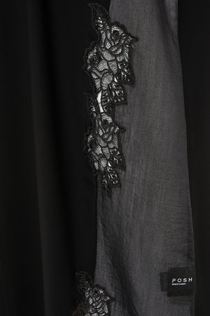 Black Classic Nada Custom Abaya with Side Floral Lace and Shiny Beadwork