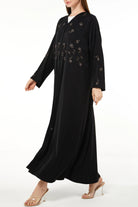 Black Rose Crepe Abaya with Front Floral Embroidery - Posh Abaya
