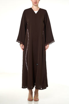 Brown Reem Nada Abaya, Lace Detail