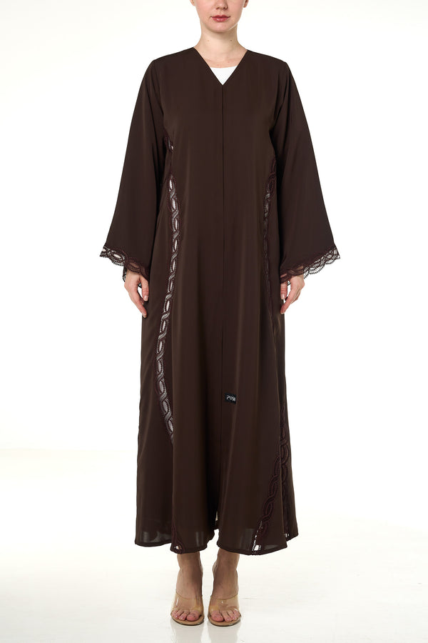 Brown Reem Nada Abaya, Lace Detail