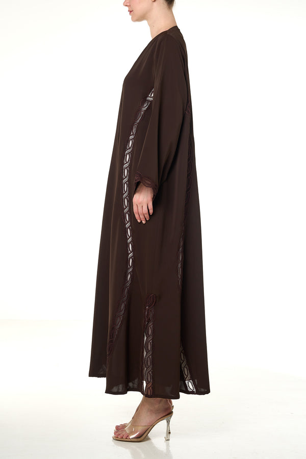 Brown Reem Nada Abaya, Lace Detail
