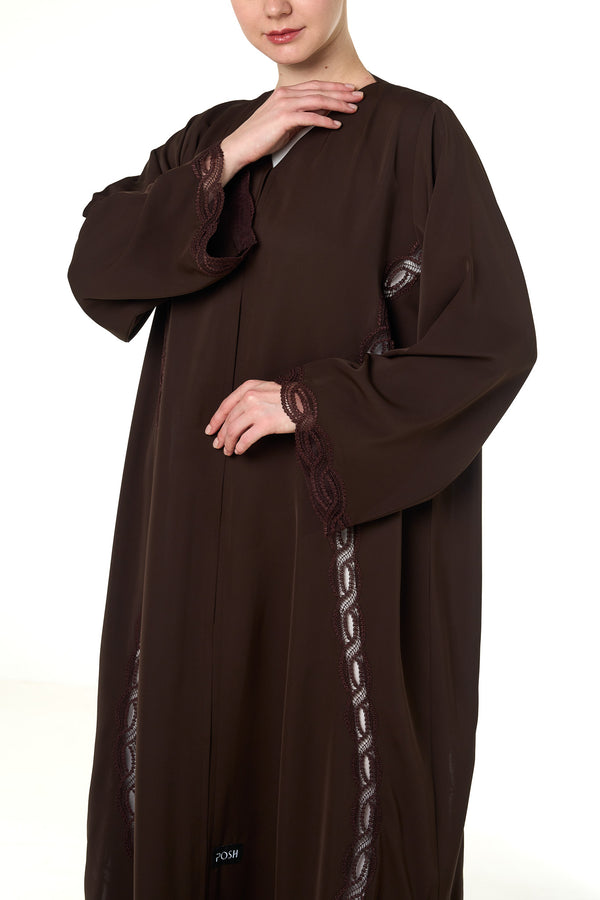 Brown Reem Nada Abaya, Lace Detail
