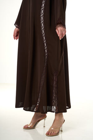 Brown Reem Nada Abaya, Lace Detail