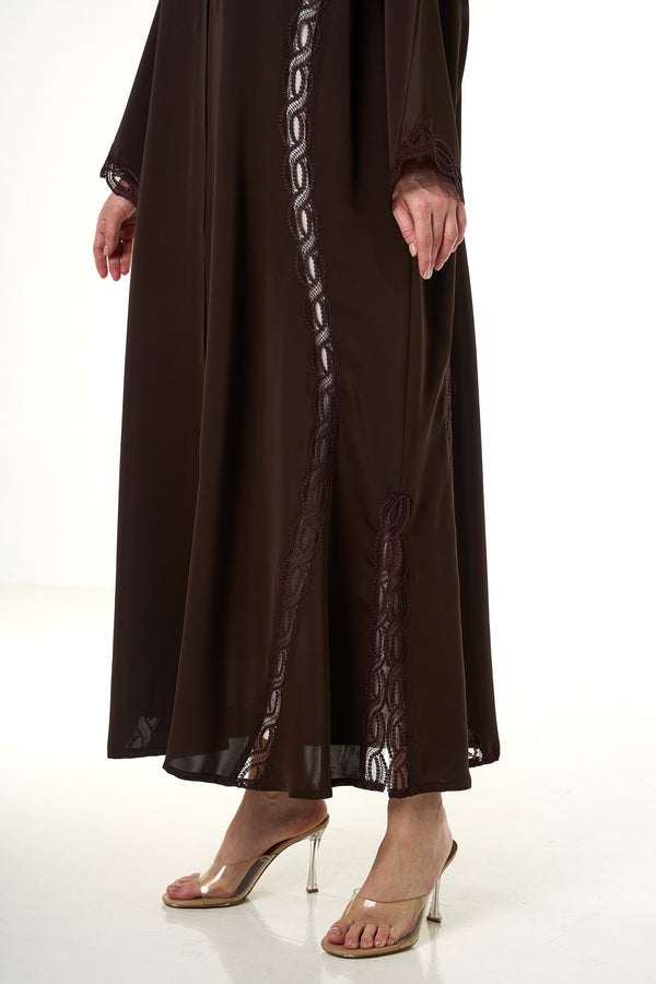 Brown Reem Nada Abaya, Lace Detail