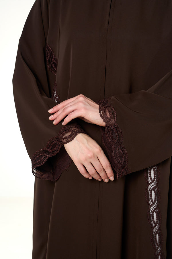 Brown Reem Nada Abaya, Lace Detail
