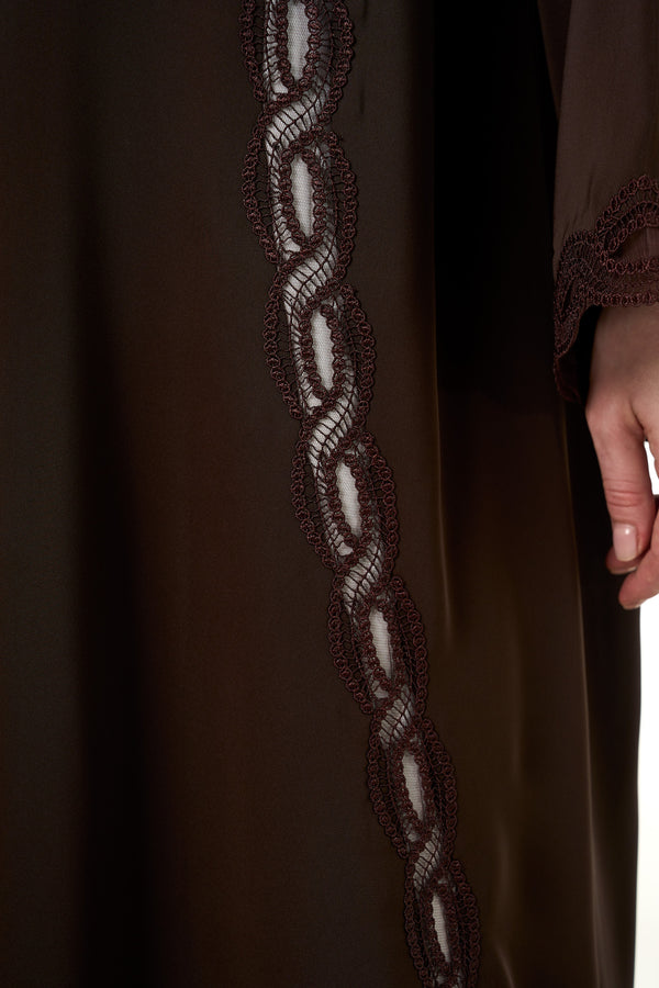 Brown Reem Nada Abaya, Lace Detail