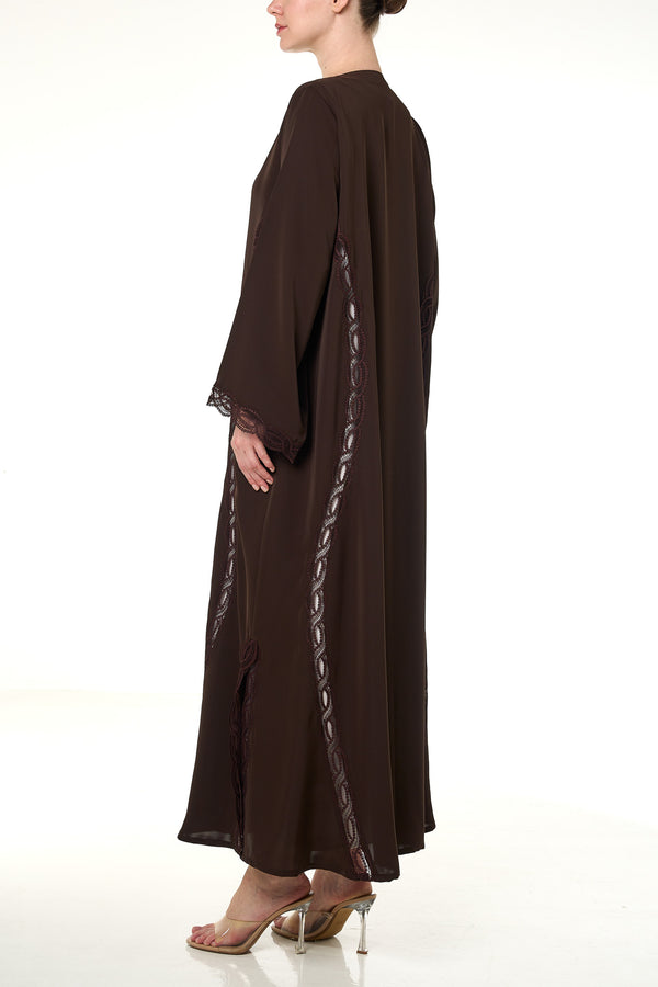Brown Reem Nada Abaya, Lace Detail