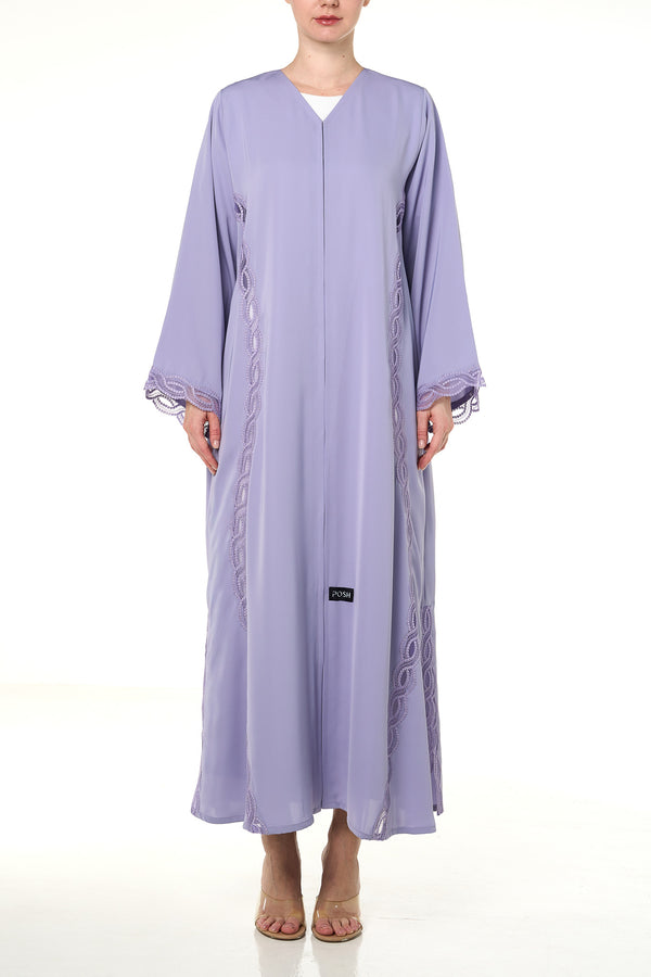 Purple Classic Nada Abaya, Lace Detail