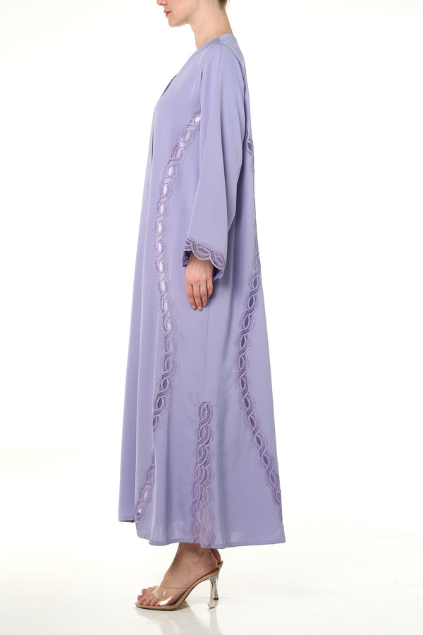 Purple Classic Nada Abaya, Lace Detail