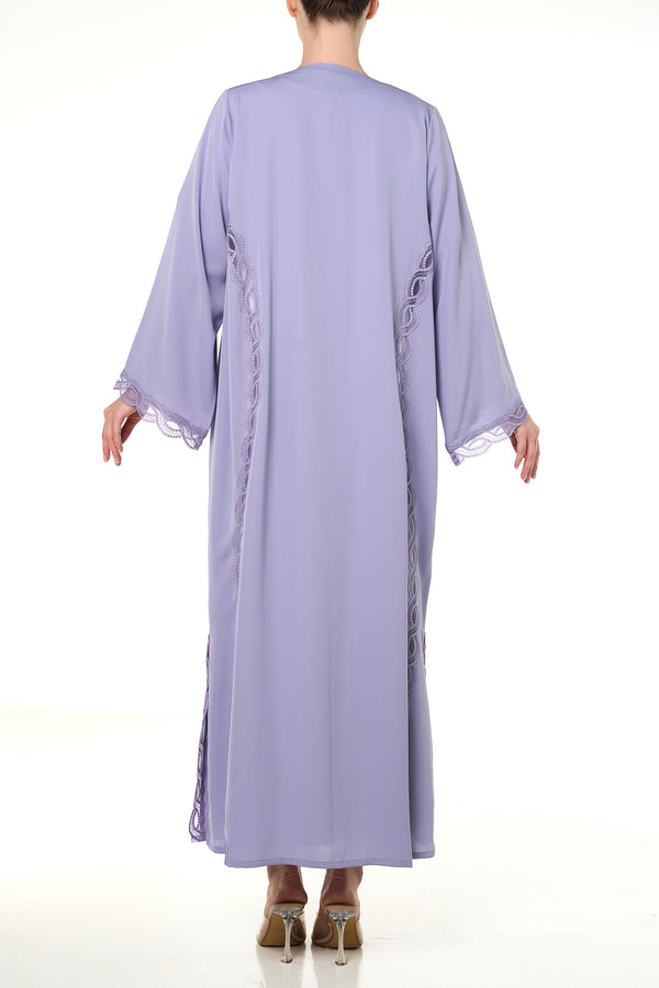 Purple Classic Nada Abaya, Lace Detail
