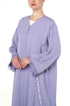 Purple Classic Nada Abaya, Lace Detail