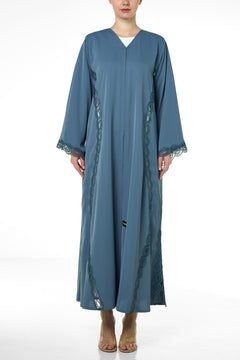 Blue Cool Crepe Abaya, Lace Detail