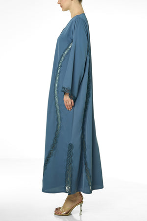 Blue Cool Crepe Abaya, Lace Detail