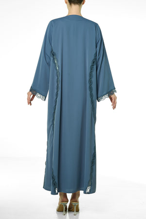 Blue Cool Crepe Abaya, Lace Detail