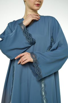Blue Cool Crepe Abaya, Lace Detail