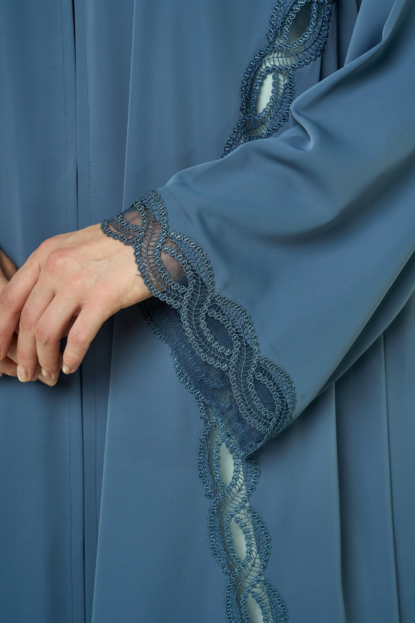 Blue Cool Crepe Abaya, Lace Detail