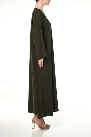 Green Haya Nada Abaya, Front Beadwork