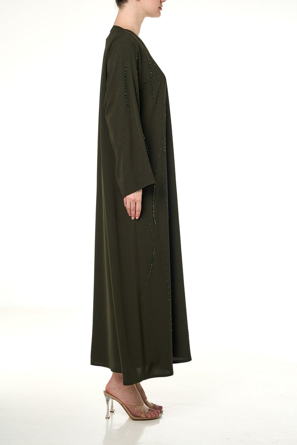Green Haya Nada Abaya, Front Beadwork