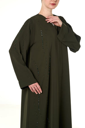 Green Haya Nada Abaya, Front Beadwork