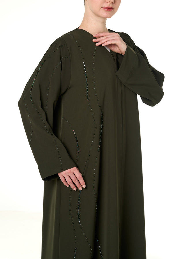 Green Haya Nada Abaya, Front Beadwork
