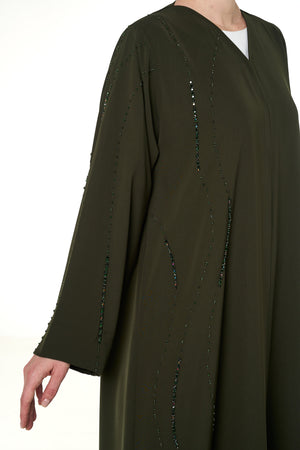 Green Haya Nada Abaya, Front Beadwork