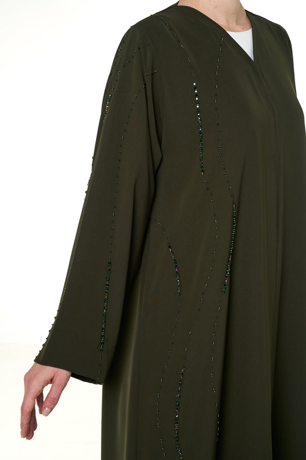 Green Haya Nada Abaya, Front Beadwork