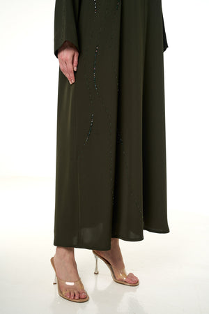 Green Haya Nada Abaya, Front Beadwork