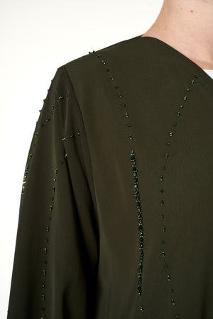 Green Haya Nada Abaya, Front Beadwork