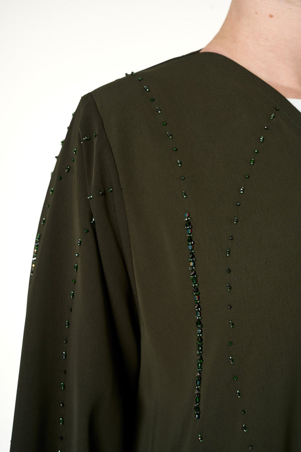 Green Haya Nada Abaya, Front Beadwork