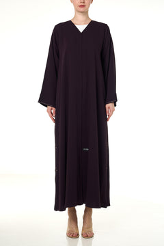 Purple Atlas Crepe Abaya, Threadwork Details