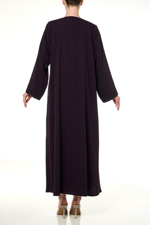 Purple Atlas Crepe Abaya, Threadwork Details